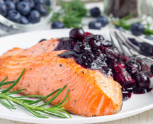 Baked Salmon with Blueberry Balsamic Reduction