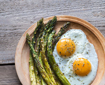 Balsamic Roasted Asparagus over Caprese Toast with Poached Egg