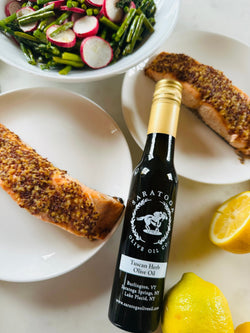 Mustard Crusted Salmon with Asparagus and Radish Salad