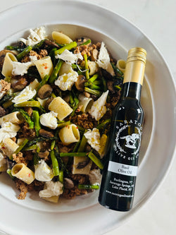 Sausage, Asparagus, Mushroom and Burrata Pasta