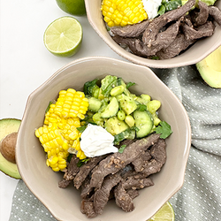 Steak Bowls with Cucumber and Avocado Salsa