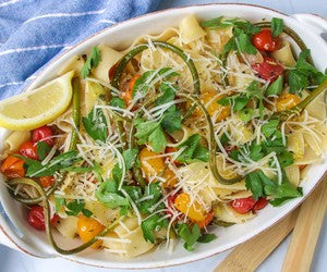 Garlic Scapes and Tomato Pappardelle