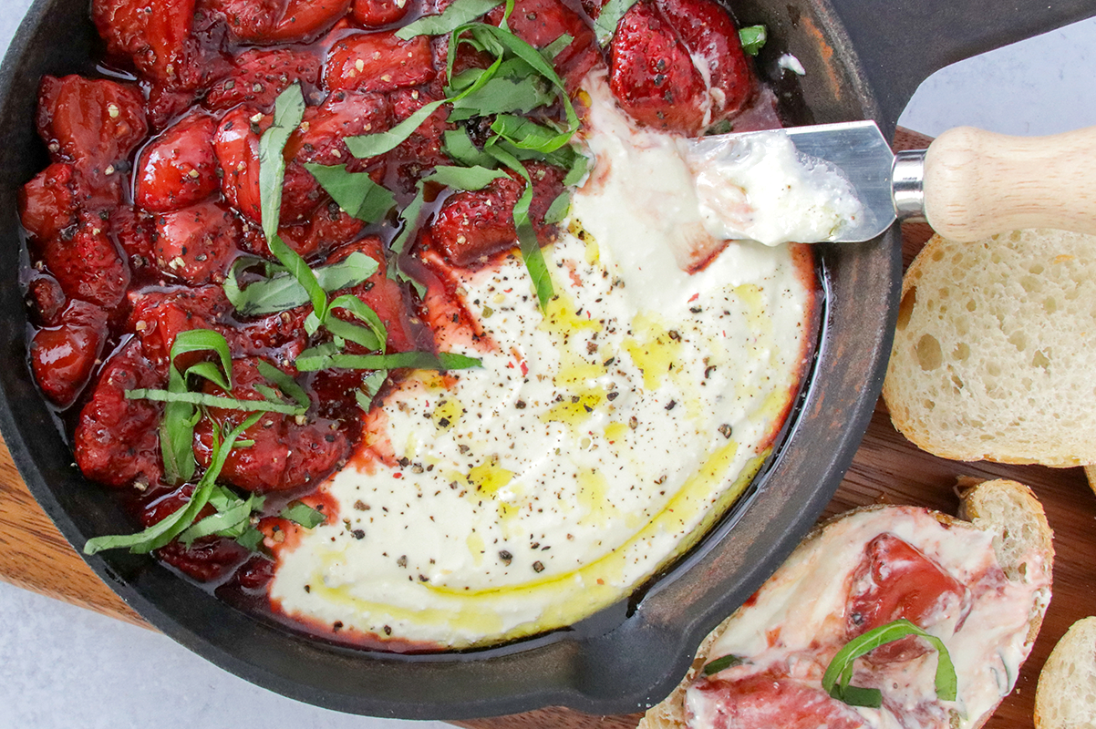 Roasted Strawberry Feta Bruschetta