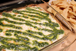 Spinach Artichoke Dip with Pesto Drizzle