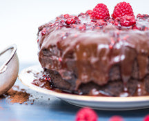 Blood Orange Chocolate Chip Cake with Raspberry Balsamic Glaze