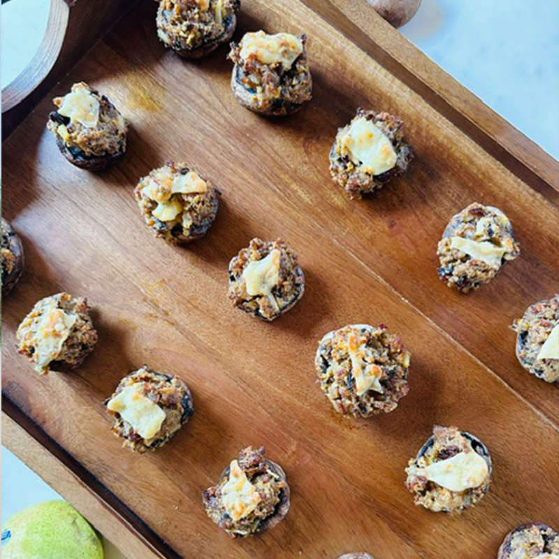 Cranberry Pear and Sage Stuffed Mushrooms