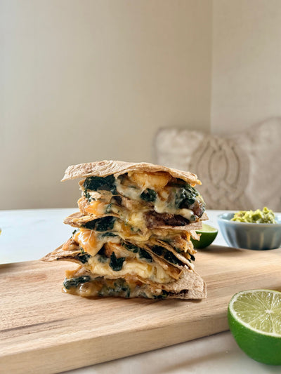 Sheet Pan Shrimp and Kale Quesadillas