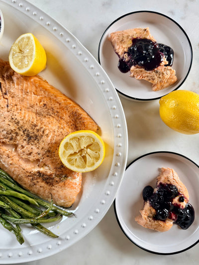 Salmon with Blueberry Compote and Green Beans