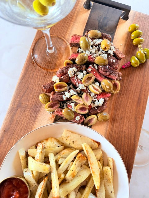 Dirty Martini Steak with Baked Fries