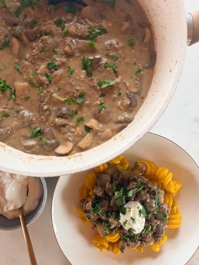 Ground Beef Stroganoff with Mushrooms