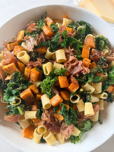 Fall Pasta with Sweet Potato, Kale, and Prosciutto