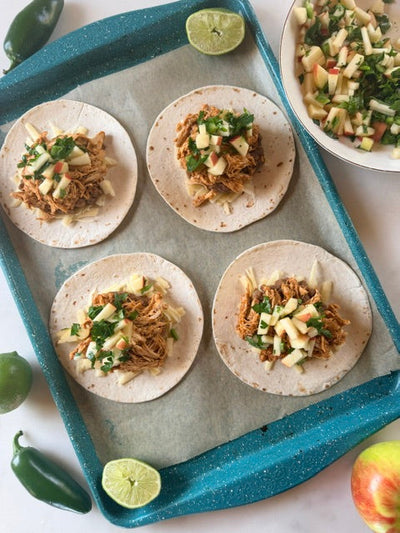 Chicken Tacos with Apple Jalapeño Slaw