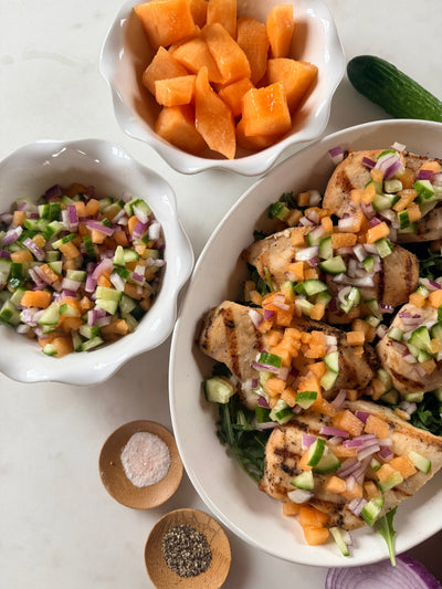 Cucumber and Cantaloupe Relish over Chicken