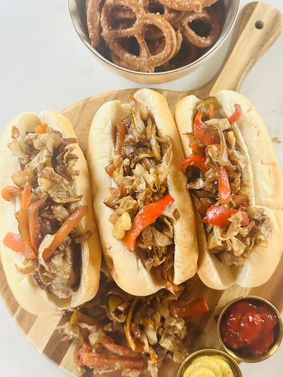 Cabbage and Pepper Slaw over Bratwurst