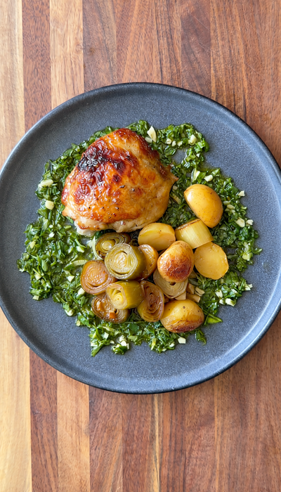 Roasted Chicken Thighs with Leeks