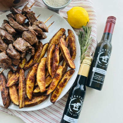 Rosemary Steak Skewers with Lemon Rosemary Fries