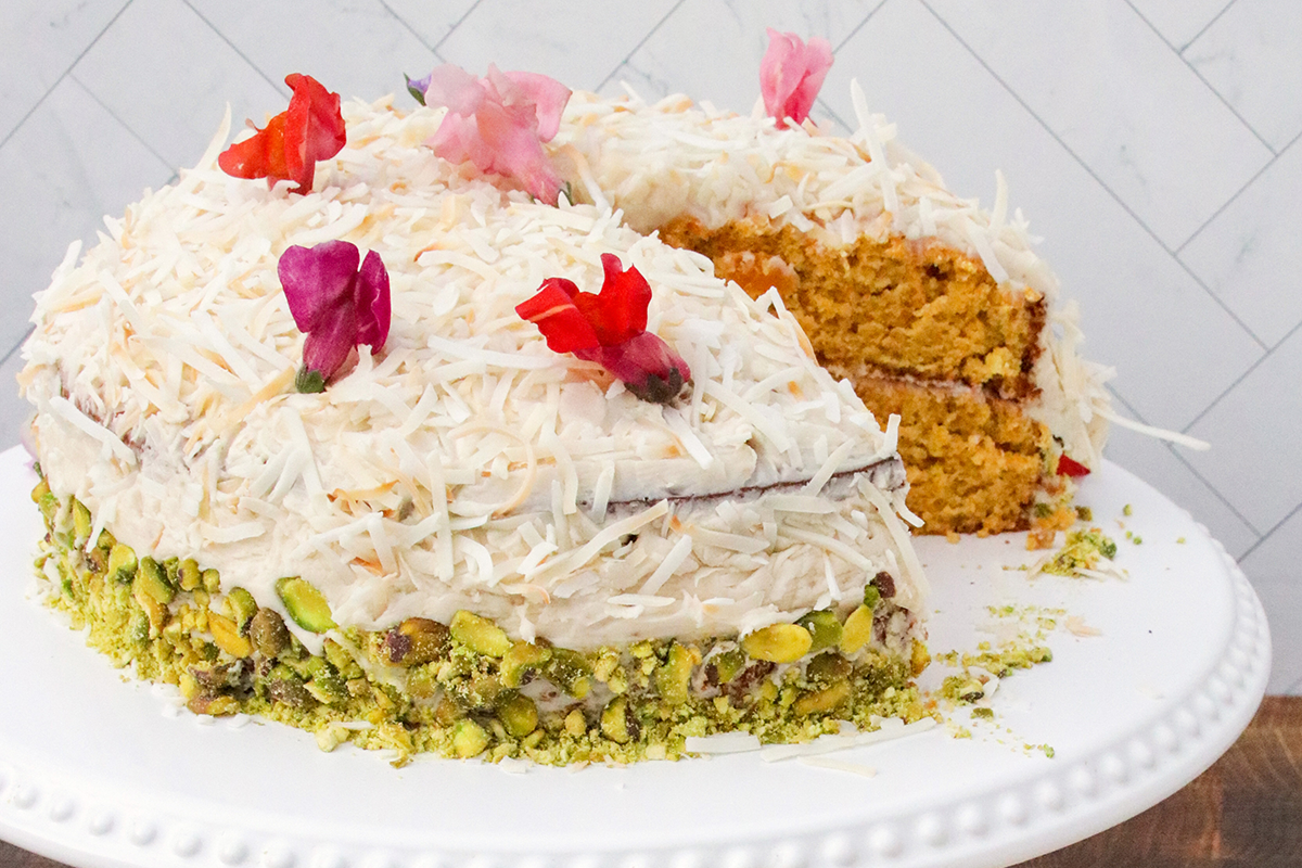 GrandDads Carrot Cake with piece on plate