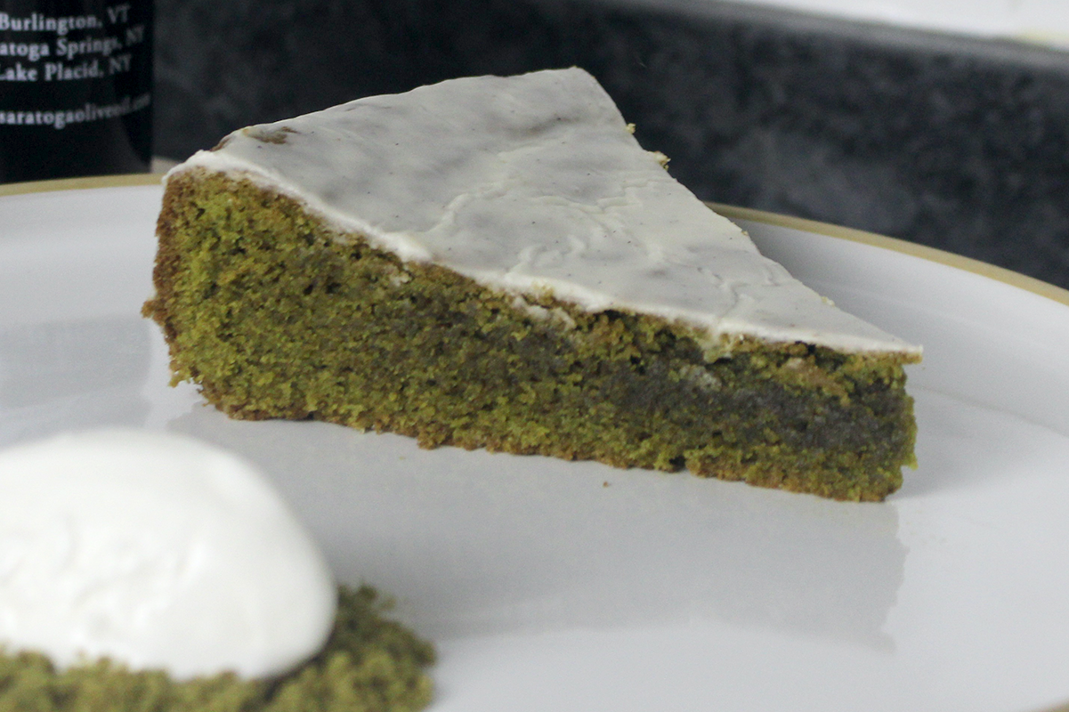 Matcha Olive Oil Cake with Vanilla Icing