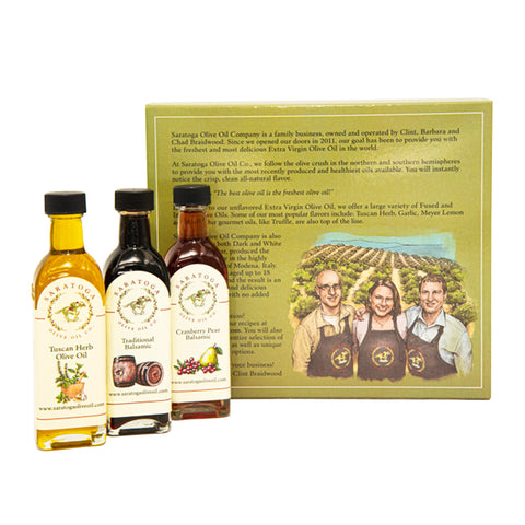 olive oil and vinegar 60ml 3 pack view of back and products out of the box