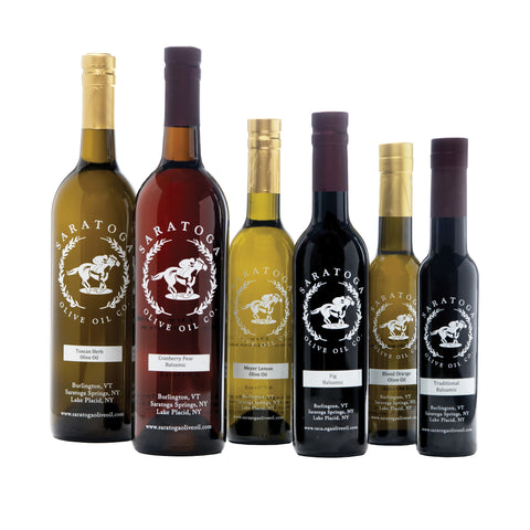 6 Bottles of Saratoga Olive Oil Company Olive Oils and Balsamic Vinegars in 750mL, 375mL, and 200mL size
