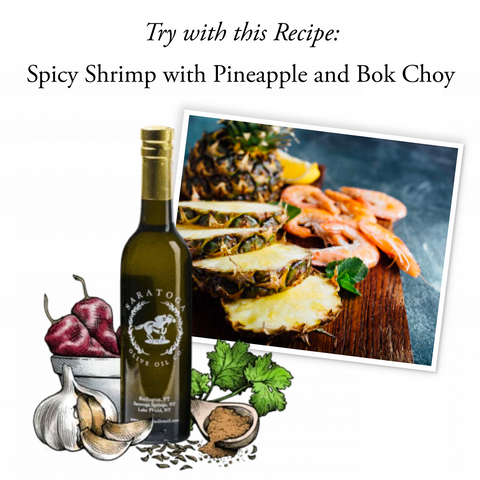 spicy shrimp with pineapple and bok choy recipe with harissa olive oil
