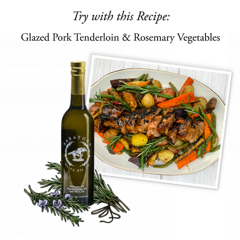 glazed pork terderloin and rosemary vegetables with rosemary olive oil