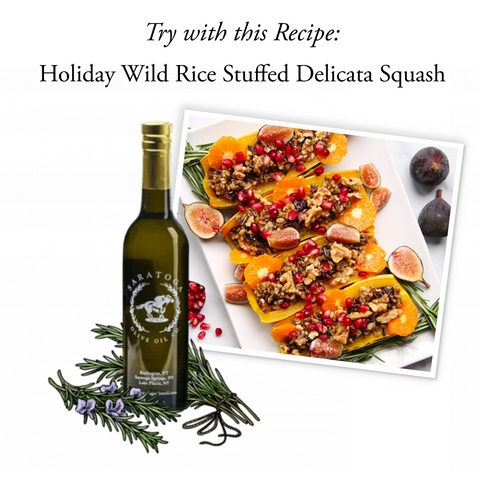 holiday wild rice stuffed delicata squash recipe with rosemary olive oil