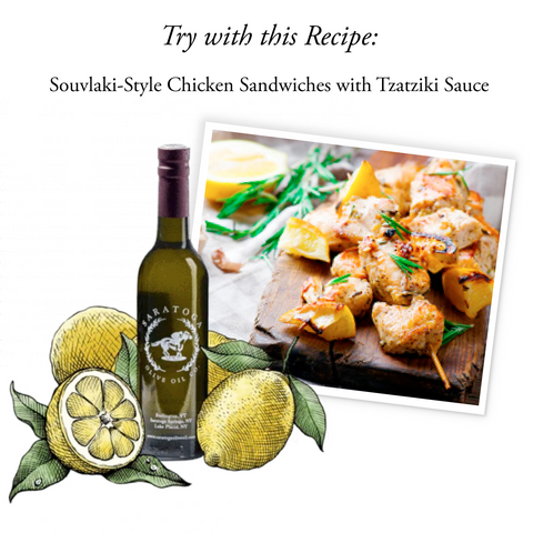 sicilian lemon balsamic recipe suggestion souvlaki style chicken sandwiches with tzatziki sauce